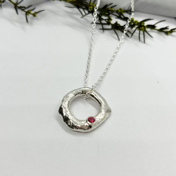 LorriSilver Jewellery, pink topaz molten circle necklace