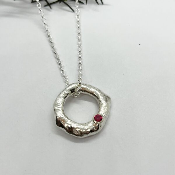 LorriSilver Jewellery, pink topaz molten circle necklace