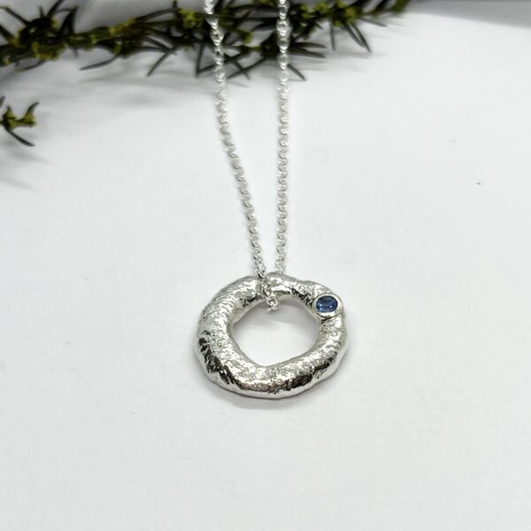 LorriSilver Jewellery, blue sapphire molten circle necklace