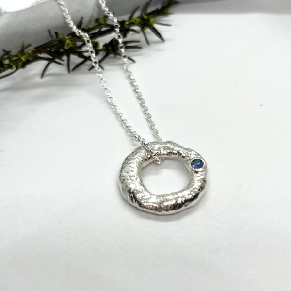 LorriSilver Jewellery, blue sapphire molten circle necklace