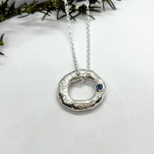 LorriSilver Jewellery, blue sapphire molten circle necklace