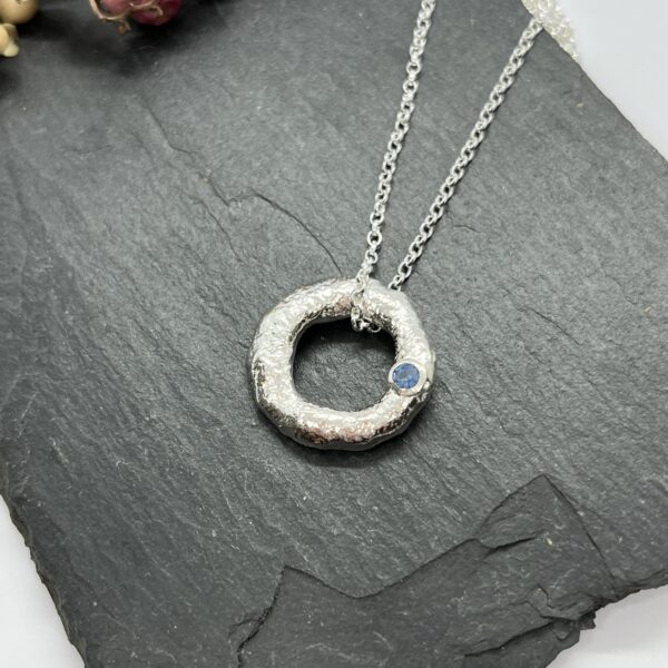 LorriSilver Jewellery, blue sapphire molten circle necklace