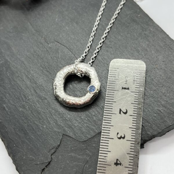 LorriSilver Jewellery, blue sapphire molten circle necklace