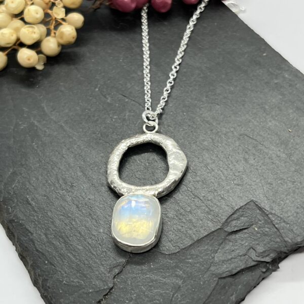 LorriSilver Jewellery, moonstone molten circle necklace