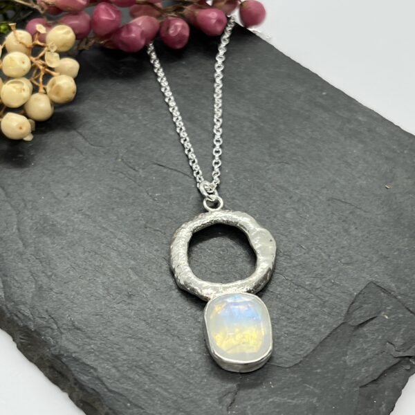 LorriSilver Jewellery, moonstone molten circle necklace