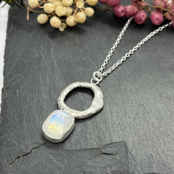 LorriSilver Jewellery, moonstone molten circle necklace