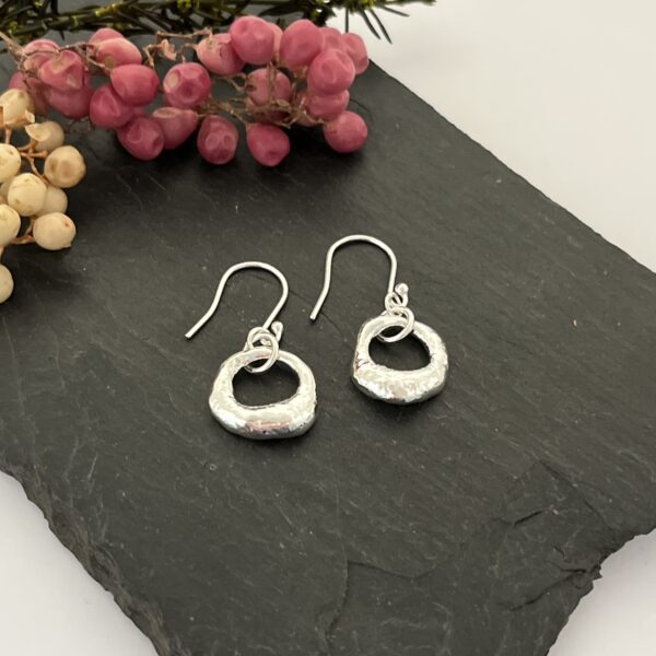 Molten circle drop earrings, LorriSilverJewellery