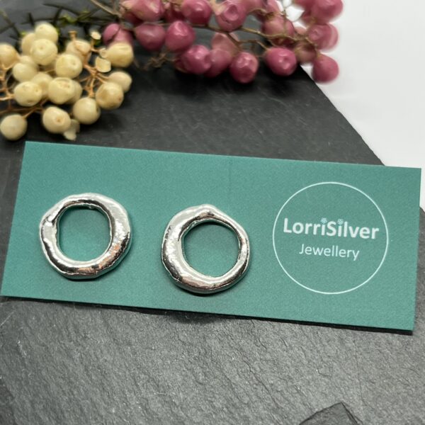 Molten circle stud earrings, LorriSilverJewellery