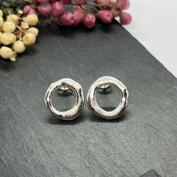 Molten circle stud earrings, LorriSilverJewellery