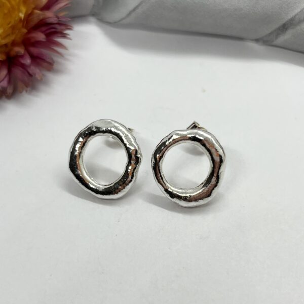 Molten circle stud earrings, LorriSilverJewellery