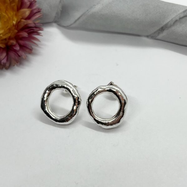 Molten circle stud earrings, LorriSilverJewellery