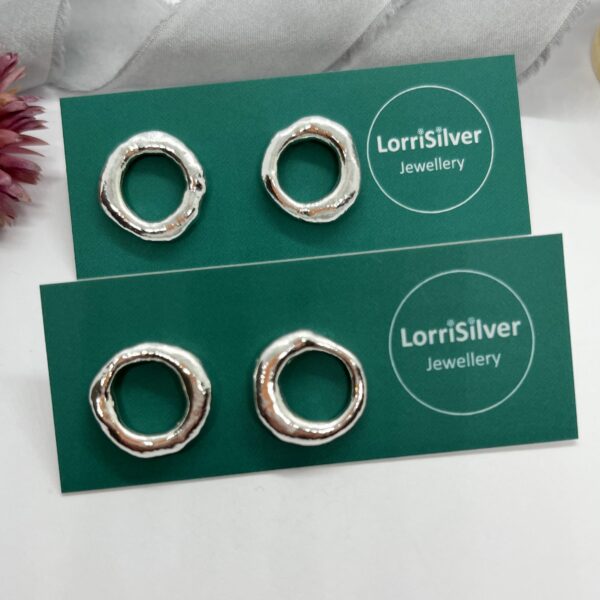 Molten circle stud earrings, LorriSilverJewellery