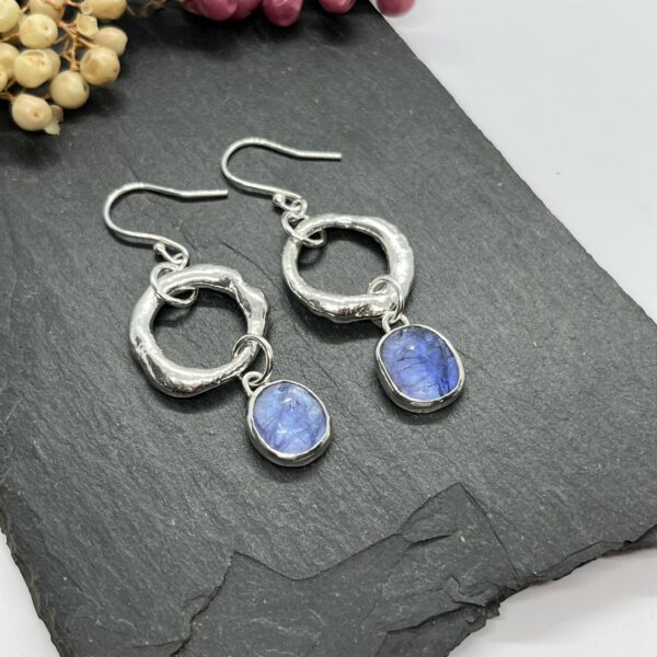 Tanzanite molten circle earrings, LorriSilverJewellery