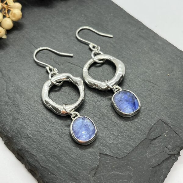 Tanzanite molten circle earrings, LorriSilverJewellery