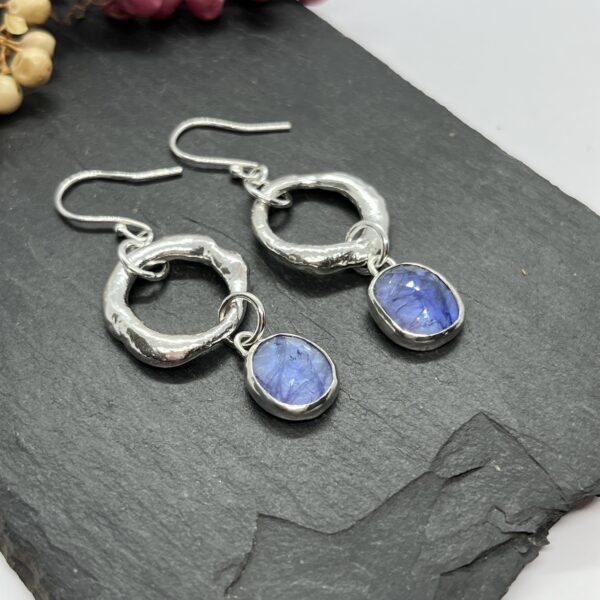 Tanzanite molten circle earrings, LorriSilverJewellery