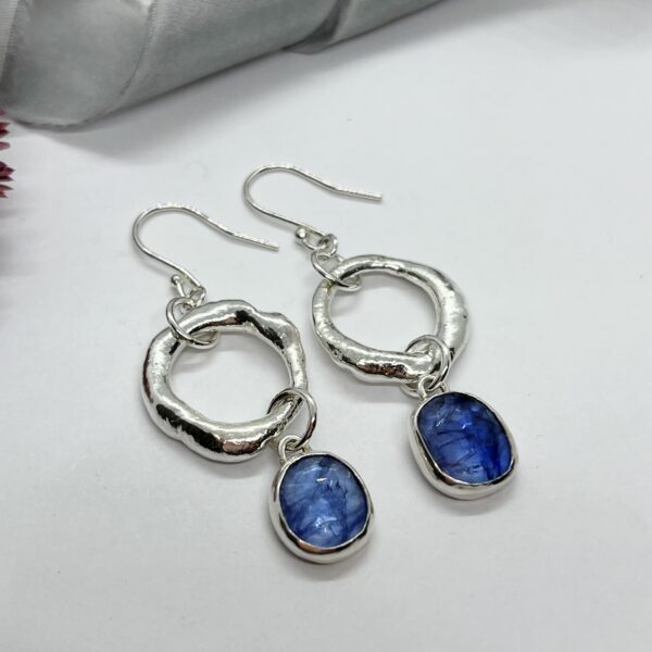 Tanzanite molten circle earrings, LorriSilverJewellery