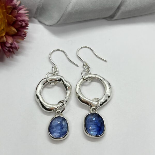 Tanzanite molten circle earrings, LorriSilverJewellery