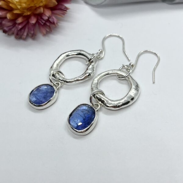 Tanzanite molten circle earrings, LorriSilverJewellery