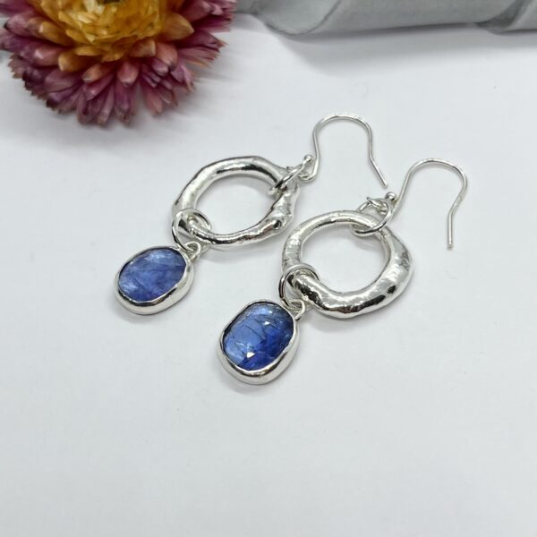 Tanzanite molten circle earrings, LorriSilverJewellery