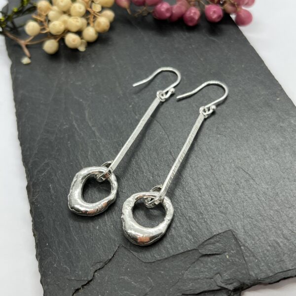 Molten circle long drop earrings, LorriSilverJewellery