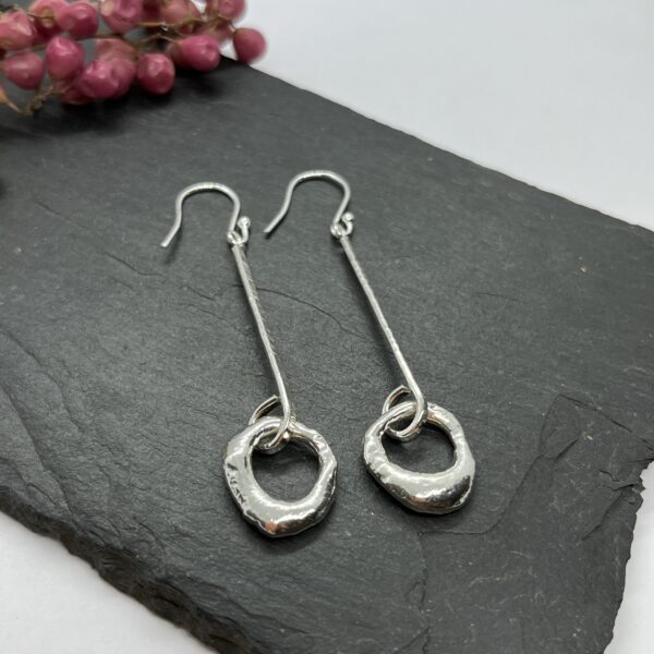 Molten circle long drop earrings, LorriSilverJewellery