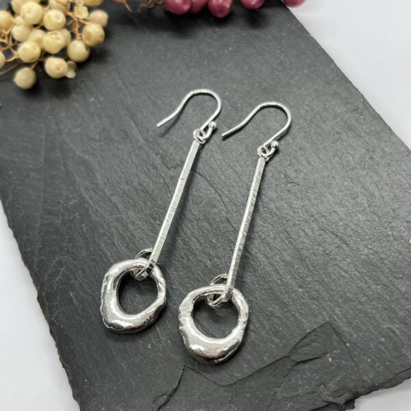 Molten circle long drop earrings, LorriSilverJewellery