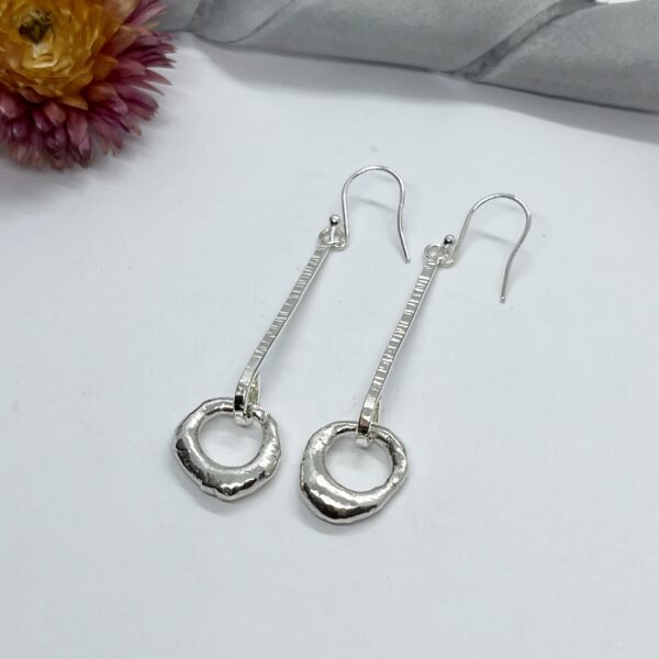 Molten circle long drop earrings, LorriSilverJewellery