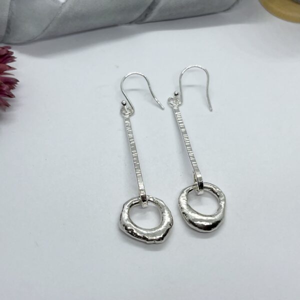 Molten circle long drop earrings, LorriSilverJewellery