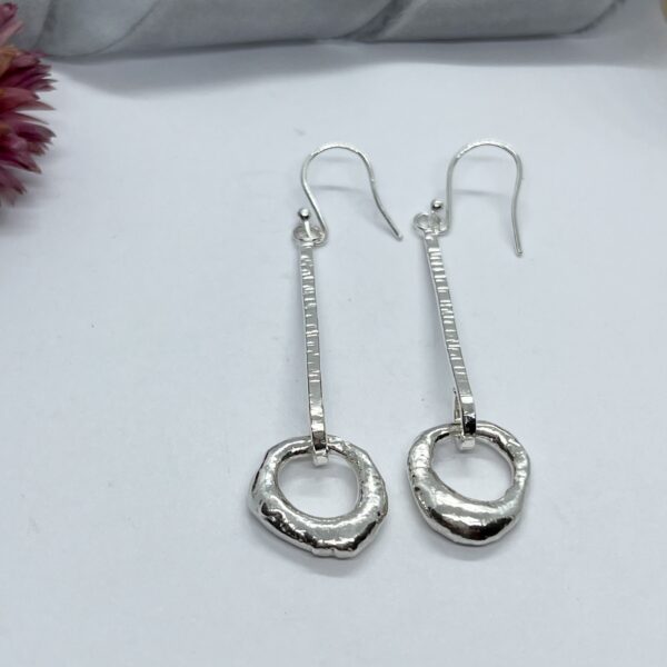 Molten circle long drop earrings, LorriSilverJewellery