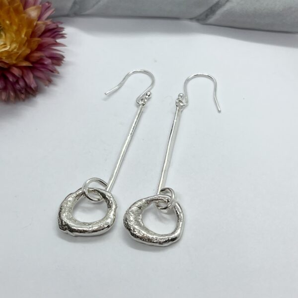 Molten circle long drop earrings, LorriSilverJewellery