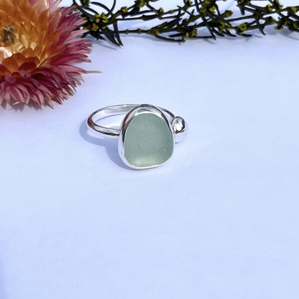 LorriSilverJewellery, aqua sea glass ring on white background