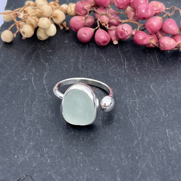 LorriSilverJewellery, aqua sea glass ring on grey tile