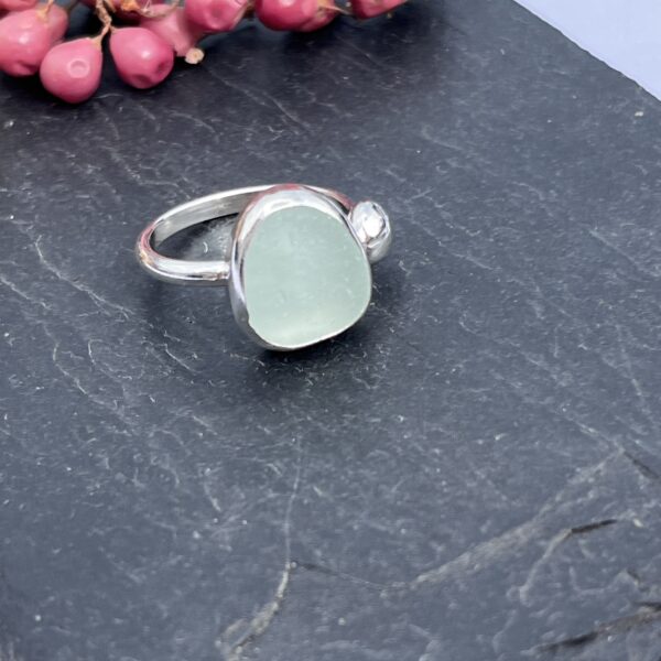 LorriSilverJewellery, aqua sea glass ring on grey tile