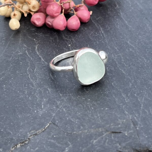 LorriSilverJewellery, aqua sea glass ring on grey tile