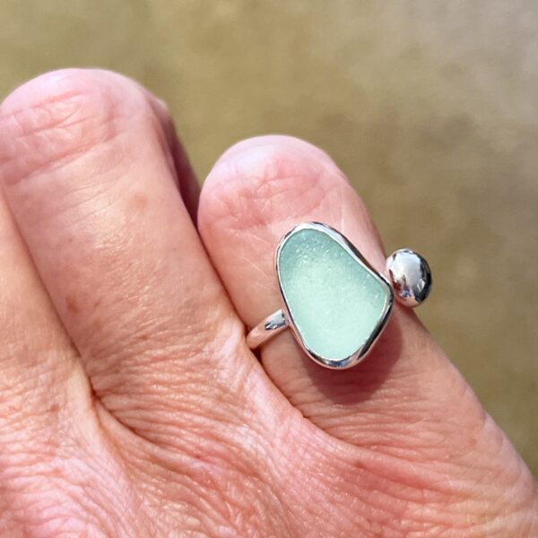 lorrisilverjewellery, aqua sea glass ring