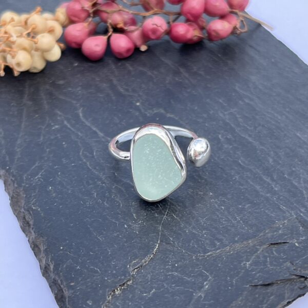 lorrisilverjewellery, aqua sea glass ring