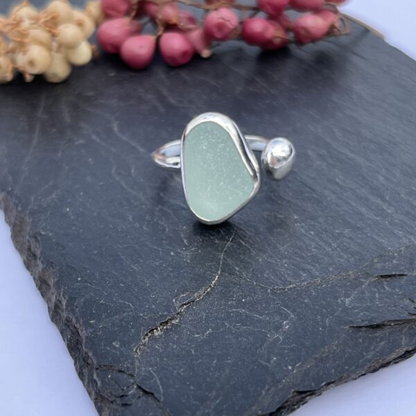 lorrisilverjewellery, aqua sea glass ring