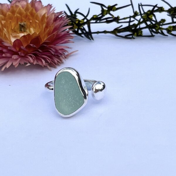 lorrisilverjewellery, aqua sea glass ring