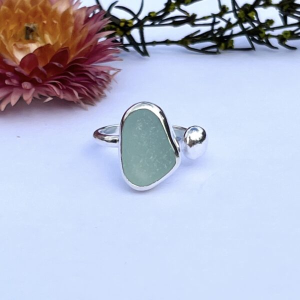 lorrisilverjewellery, aqua sea glass ring