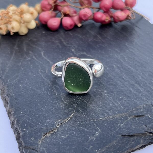 LorriSilverJewellery, green sea glass ring