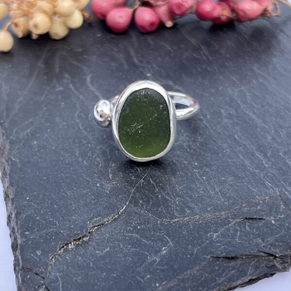 LorriSilverJewellery, green sea glass ring