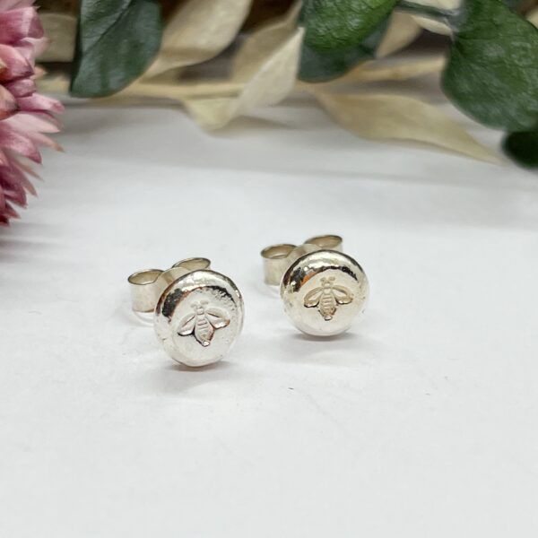 Manchester bee stud earrings on a white background, lorrisilver Jewellery