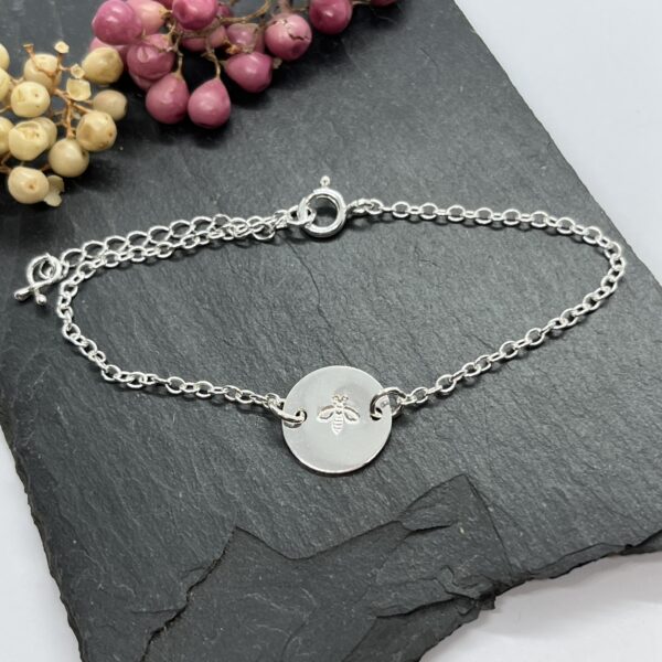 bee bracelet on grey tile background, lorrisilver jewellery