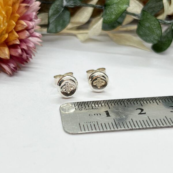 Manchester bee stud earrings on a white background, lorrisilver Jewellery