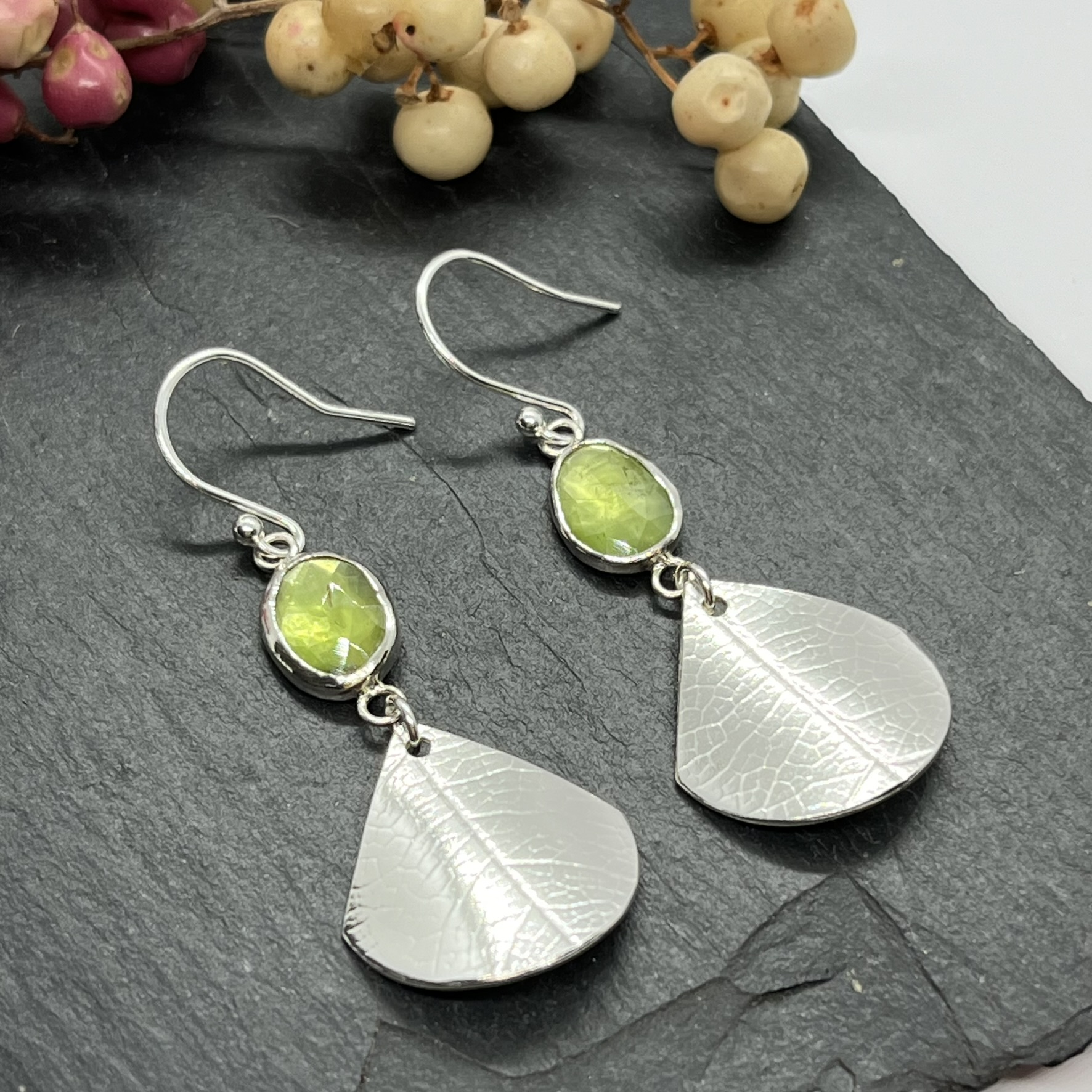 Lorrisilver Jewellery, peridot drop earrings
